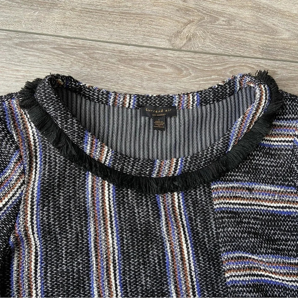 Anthropologie Current  Air Black Tweed Stripe Fringe Top - Picture 5 of 16
